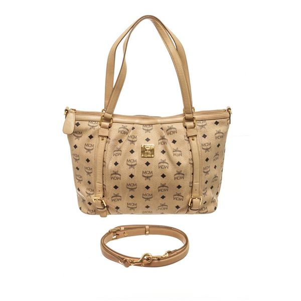 MCM Beige Leather Visetos Shoulder Bag