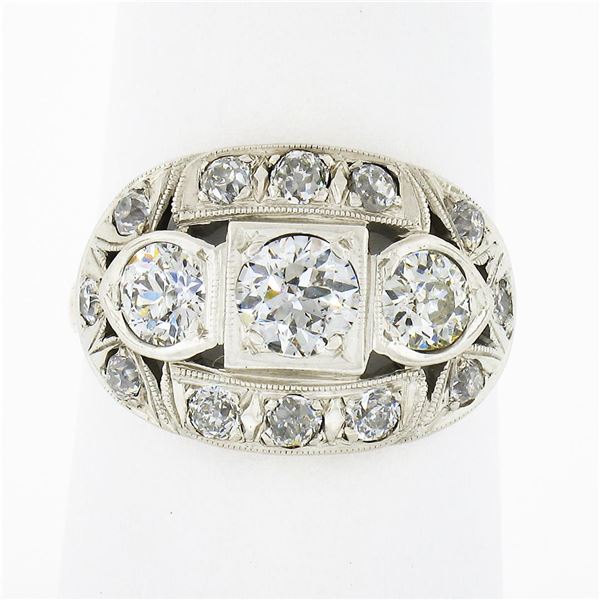 Antique Edwardian 14k TT Gold 1.56 ctw European Diamond Wide Domed Cocktail Ring