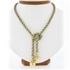 Image 1 : Vintage Tiffany & Co 14K Gold Twisted Wheat & Rope Chain w/ Knot Lariat Necklace