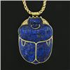 Image 4 : 14k Gold Large Carved Lapis Coronation Scarab of Pharaoh Tutankhamen Necklace