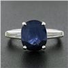 Image 2 : Platinum 4.24 ctw Gubelin NO HEAT Oval Sapphire & Baguette Diamond 3 Stone Ring