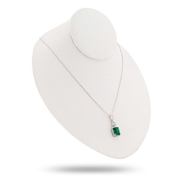 4.54 ctw Emerald and 0.31 ctw Diamond 14K White Gold Pendant/Necklace