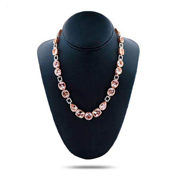 60.70 ctw Morganite and 1.44 ctw Diamond 14K Rose Gold Necklace