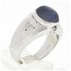 Image 9 : Mens Vintage 14K White Gold Bezel Star Sapphire & Diamond Florentine Finish Ring