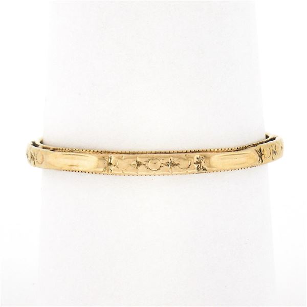 Antique Art Nouveau 14k Gold Floral Work Mil grain Sides Eternity Stack Band Rin