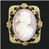 Image 2 : Antique Victorian 10k Gold Carved Pink Shell Cameo Brooch Pendant w/ Open Frame