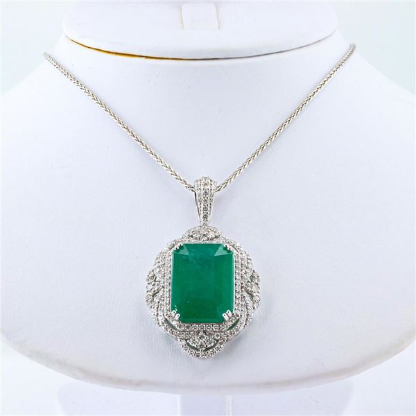 17.31 ctw Emerald and 2.14 ctw Diamond Platinum Pendant