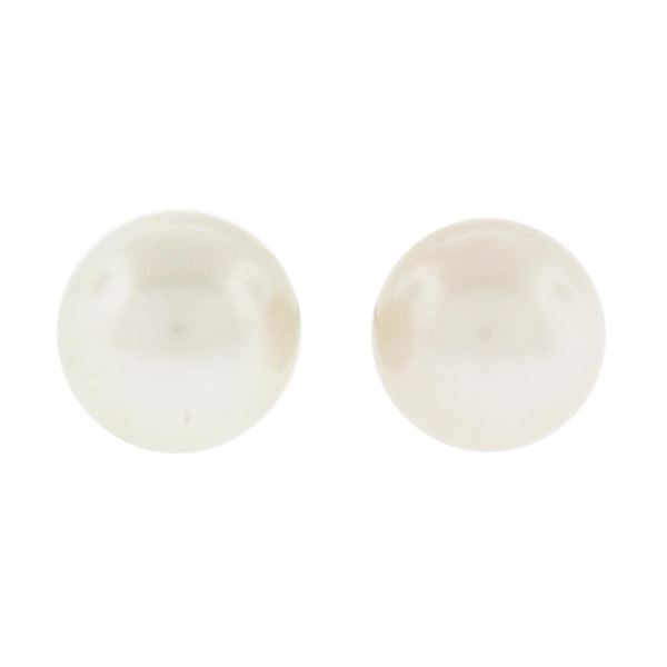 Vintage Simple Classic 14k Gold 4.5mm Round White Cultured Pearl Stud Earrings