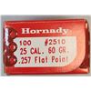 Image 1 : 25 Cal .257 Hornady Lead Flat Point 60 gr - 100 ct