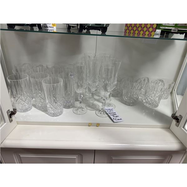 Crystal glasses, champagne, flutes, highball, glasses, etc.