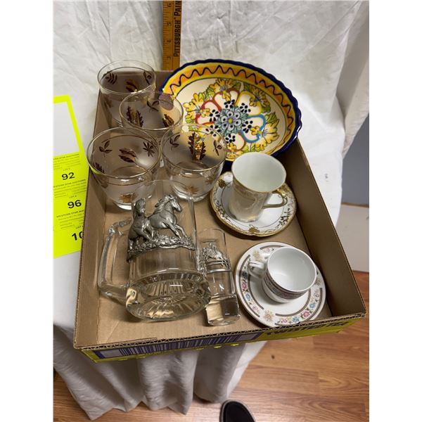 Vintage glasses, Mexican bowl, Nippon, cup, and saucer