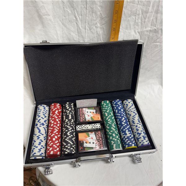 Poker chips, cards, and dice