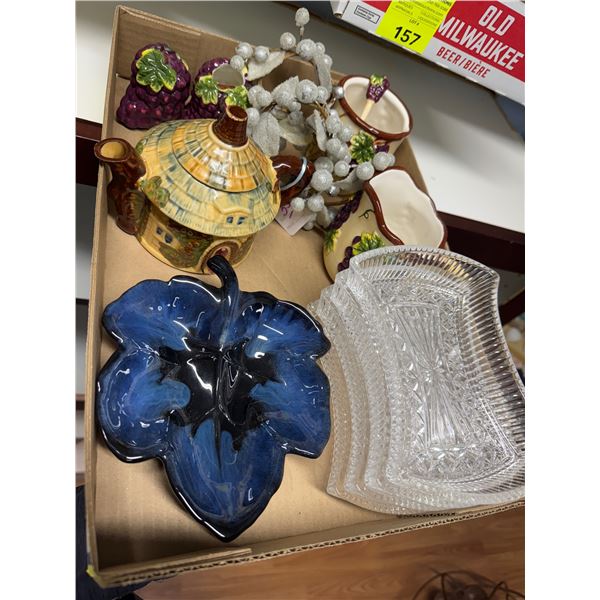 Pottery and other serving dishes, napkin rings, etc.