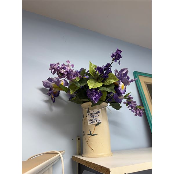 Pottery wine cooler vase with artificial flowers