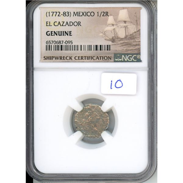 1772-83 Mexico 1/2 Real; El Cazador; Shipwreck Collection (NGC # 6570687-095)