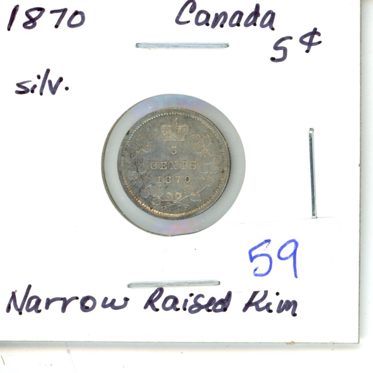 Silver Rimmed Coin 1870 Narrow Raised Rim Canada Silver 5¢ - Schmalz Auctions