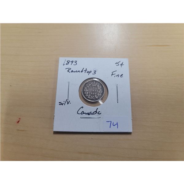 1893 Round top 3 Canada Silver 5¢