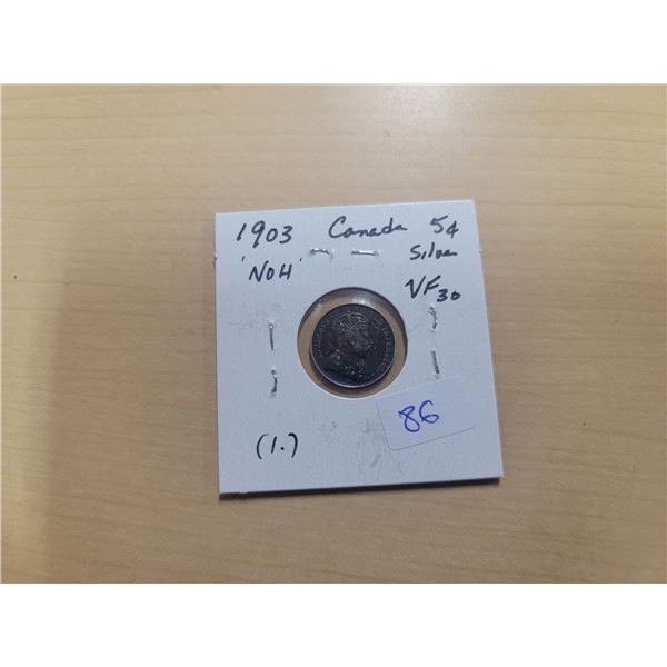 1903 No H Canada Silver 5¢ (1.)