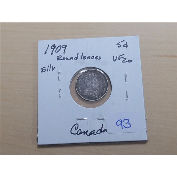 1909 Round Leaves Canada Silver 5¢