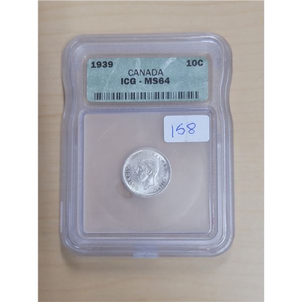 1939 Canada Silver 10¢; MS 64 (ICG # 5408510301)
