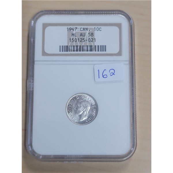 1947 ML Canada Silver 10¢; AU 58 (NGC # 150125-021)