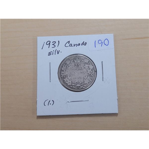 1931 Canada Silver 25¢ (1.)