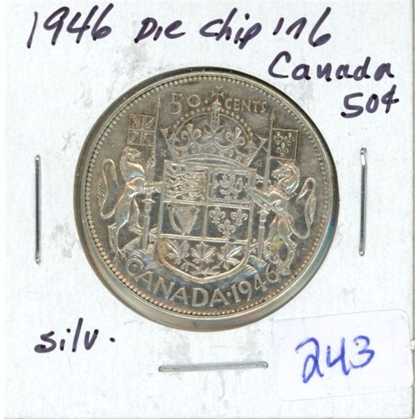 1946 Die Chip in 6 Canada Silver 50¢