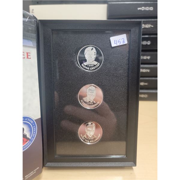 1999 Limited Edition Hockey Hall of Fame Sterling Silver Inductee Medallion Collection:  Gretzky, Mo