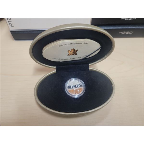 1999 Canada Sterling Silver February Millennium 25¢ Coin (Etched in Stone), COA