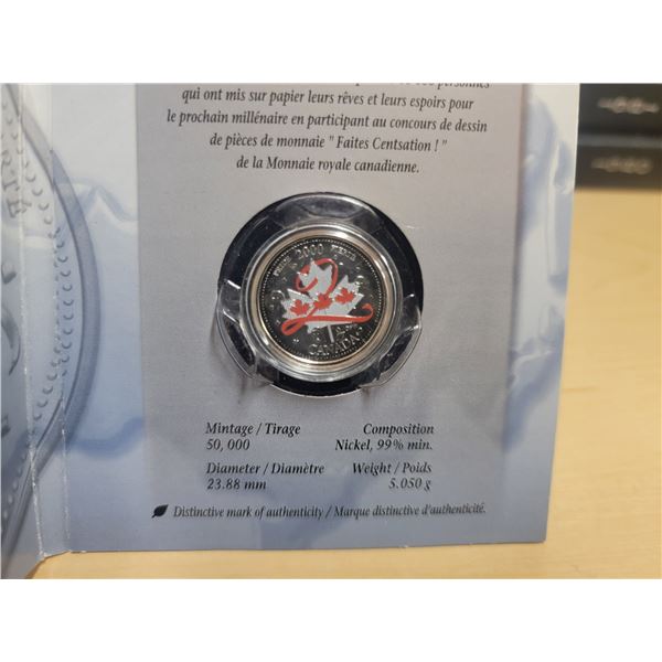 2000 'Canada Pride' Special Edition colored 25¢ Coin  (Maple Leaves/Ribbon)