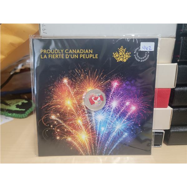 2017 Canada 'Proudly Canadian' $5 Fine Silver Coin (colored Flag & Fireworks), unopened