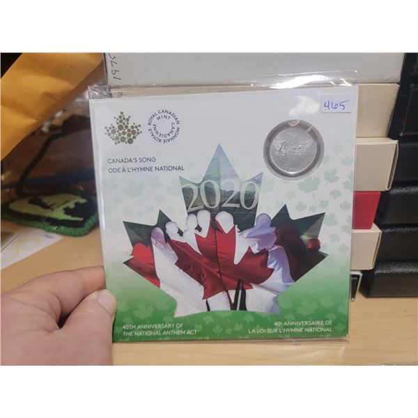 2020 Canada 'Moments to Hold' $5 Fine Silver Coin (Canada's Song), unopened