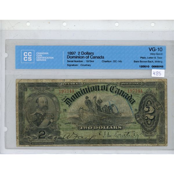 1897 CCCS Graded Dominion of Canada 2 Dollar Bill, Courtney, 197344, VG-10