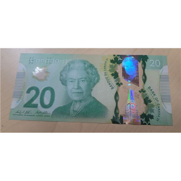 2013 Canadian 20 Dollar Bill - Low Serial Number, Wilkins/Poloz, FYD0000129