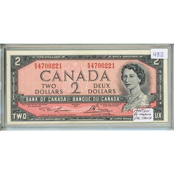 1954 Canadian 2 Dollar Bill, Lawson/Bouey, R/G4700221, RG Modified, Choice-UNC