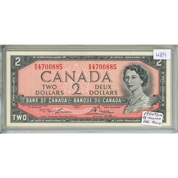 1954 Canadian 2 Dollar Bill, Lawson/Bouey, R/G4700221, RG Modified, Choice-UNC