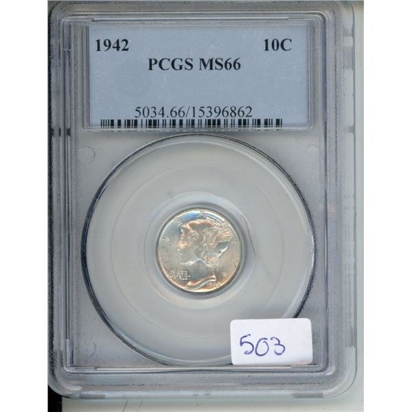 1942 U.S.A PCGS Graded 10 Cent Coin - MS66