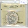 1938 Canadian ICCS Graded 50 Cent Coin - AU-55