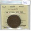 1852 Canadian ICCS Graded Token - MS-60, CH# PC5B2; BR# 720