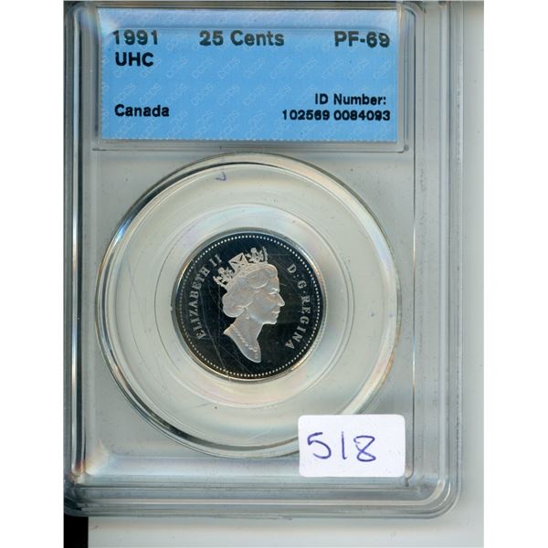 1991-UHC Canadian CCCS Graded 25 Cent Coin - PF-69
