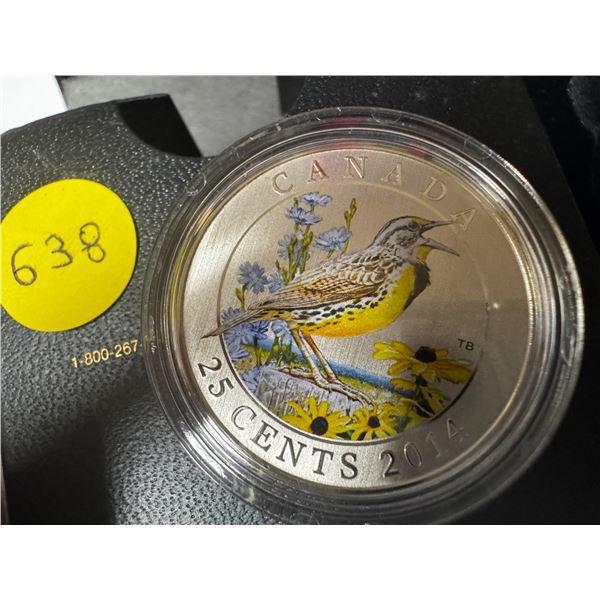 2014 Canadian Mint 25-cent Eastern Meadowlark coloured coin