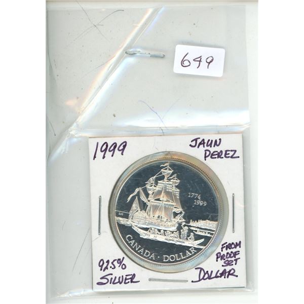 1999 92.5 silver juan perez proof dollar