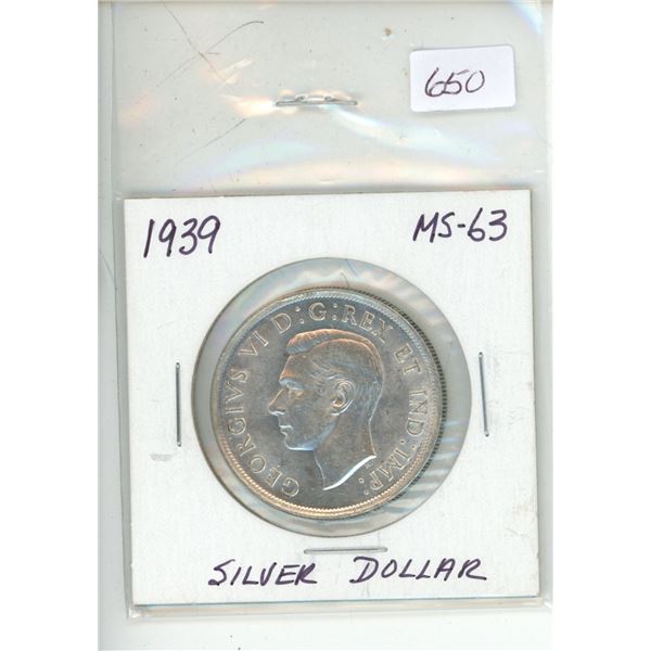 1939 high grade silver dollar