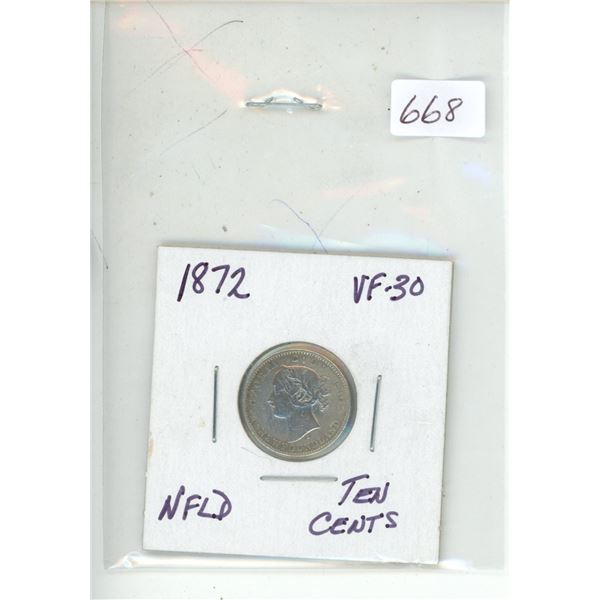 1872 newfoundland queen victoria 10 cents