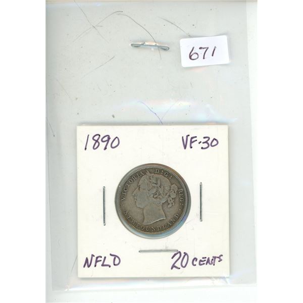 1890 higher grade newfoundland twenty cents