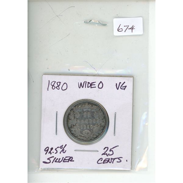1880 wide 0 queen victoria 25 cents