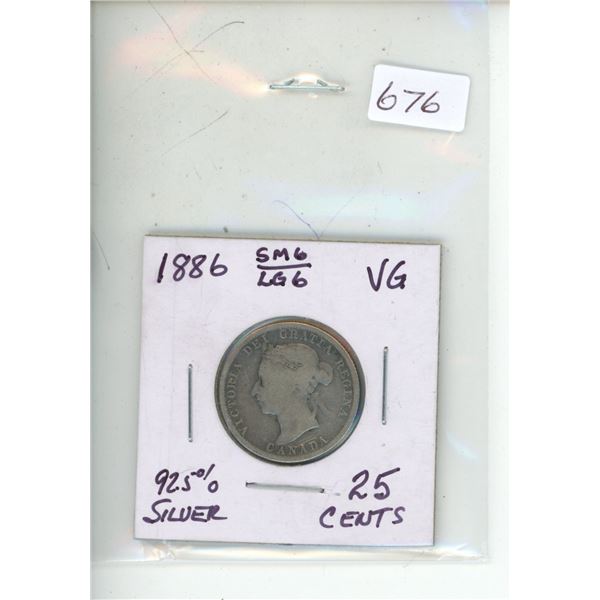 1886 small 6 over large 6 queen victoria 25 cents