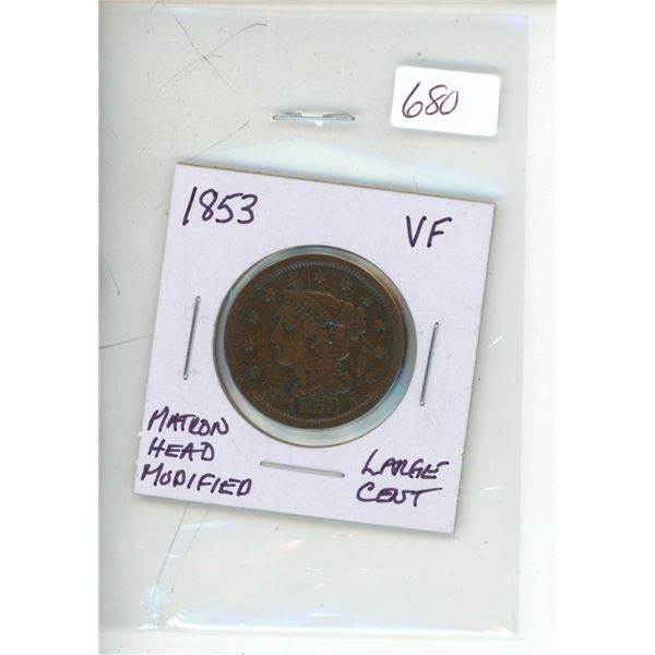 1853 matron head modified large cent
