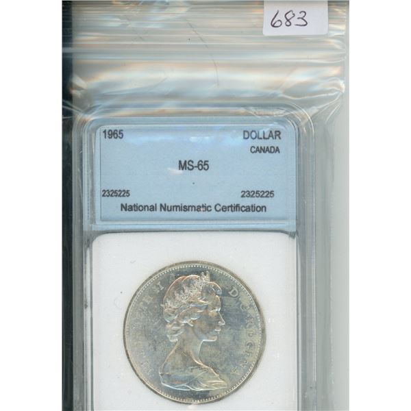 1965 pointed 5 large beads graded ms-65 silver dollar