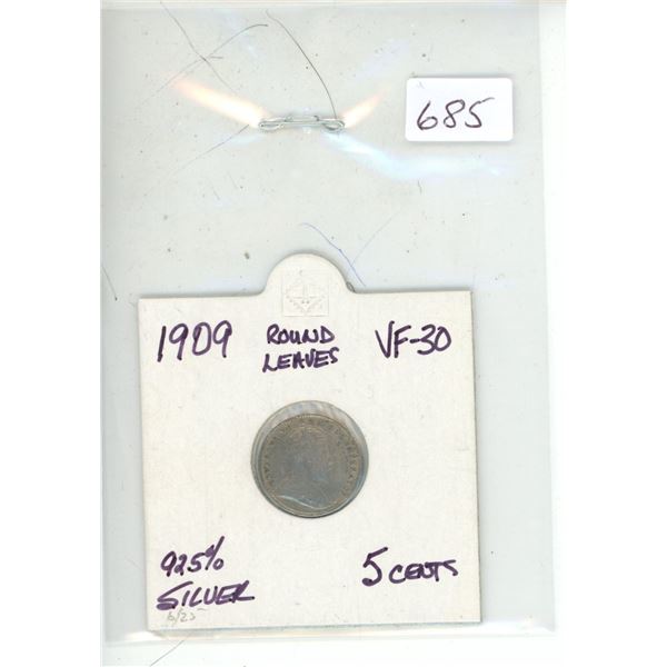 1909 round leaves king edward 5 cents
